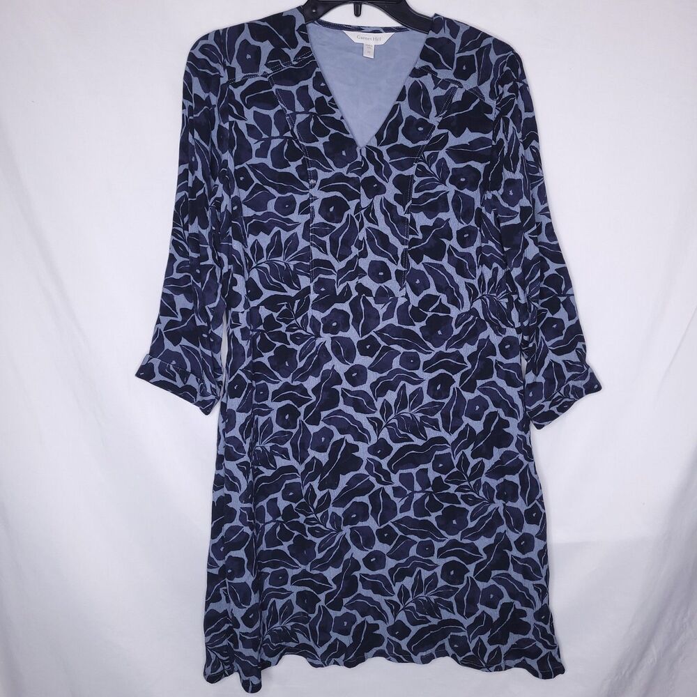 Garnet Hill Dress XS Floral Blue Millie Crepe
